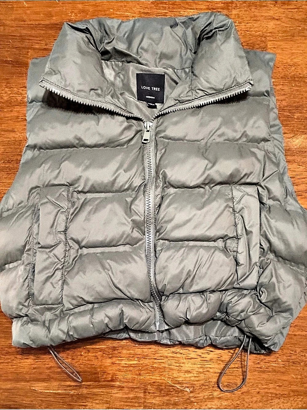 Love Tree Cropped Puffer Vest Olive Green